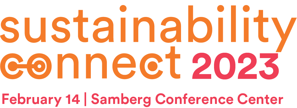sustainability connect spelled out in red and orange