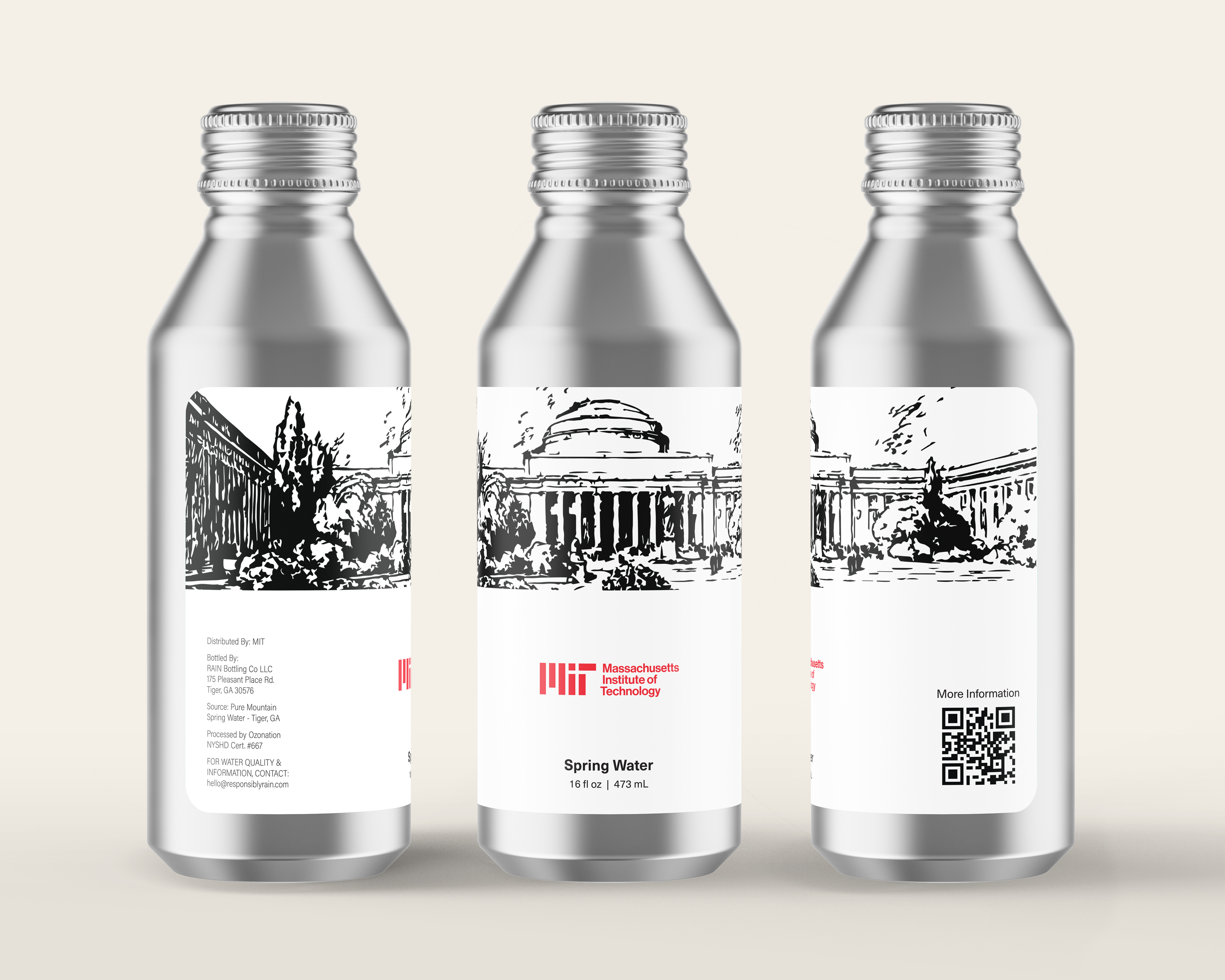 water bottles with drawing of MIT's killian court