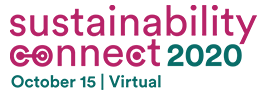 sustainability connect spelled out in pink and green