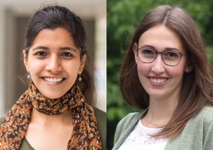 Krithika Ramchander (left), a PhD candidate in the Department of Mechanical Engineering, and Andrea Karin Beck, a PhD candidate in the Department of Urban Studies and Planning, have each received fellowships from MIT’s Abdul Latif Jameel Worl...