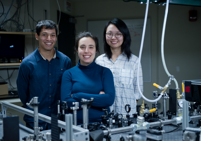 Professor Gabriela S. Schlau-Cohen (center) and graduate students Raymundo Moya (left) and Wei Jia Chen worked with collaborators at the University of Verona, Italy, to develop a new understanding of the mechanisms by which plants reject exces...