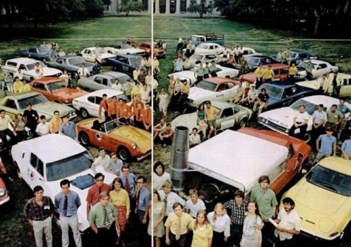 
              Before setting off on their six-day-long cross country race, participants of the Clean Air Car Race gathered on MIT’s Killian Court for a photo-op.
              Photo: Life Magazine
      