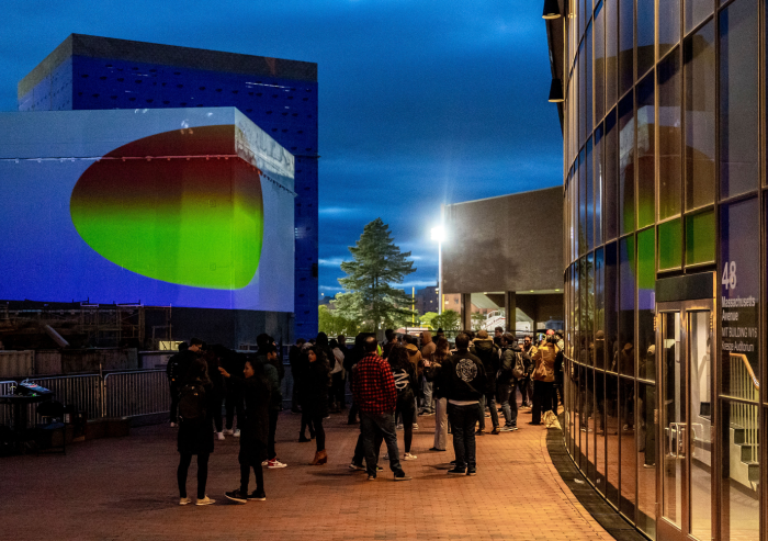 Onlookers gathered at the site of the interactive Climate Machine art installation on April 19.
Photo: Caitlin Cunningham
Onlookers gathered at the site of the interactive Climate Machine art installation on April 19.
Photo: Caitlin Cunningham