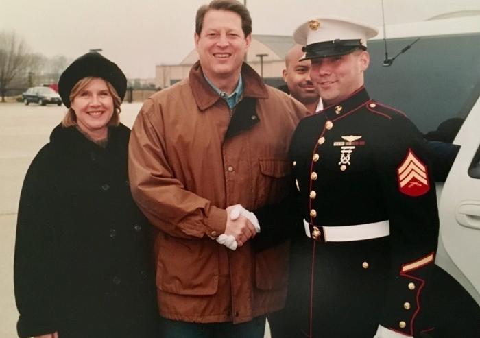 EAPS Assistant Professor Brent Minchew (right) with former Vice President Al Gore in 2001.  Photo courtesy of Brent Minchew