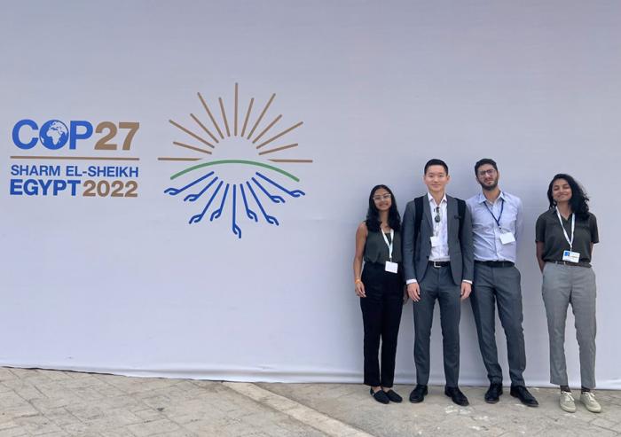 
              MIT students who traveled to Sharm el-Sheikh, Egypt, for COP27 included (left to right) Anushree Chaudhuri, Evan Gao, Youssef Shaker, and Serena Patel.
              Photo: Anke De Boer
      