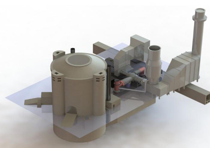 One proposed application of the firebrick-based thermal storage system is depicted in this hypothetical configuration, where it is coupled to a nuclear power plant to provide easily dispatchable power.
Courtesy of the researchers One proposed application of the firebrick-based thermal storage system is depicted in this hypothetical configuration, where it is coupled to a nuclear power plant to provide easily dispatchable power.
Courtesy of the researchers