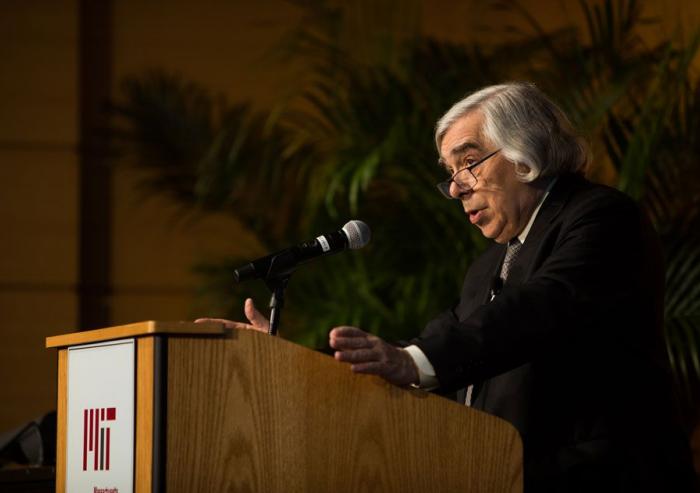 Ernest Moniz, former U.S. Secretary of Energy and founding director of the MIT Energy Initiative, introduced the fourth MIT symposium on climate change.Photo: Jake Belcher