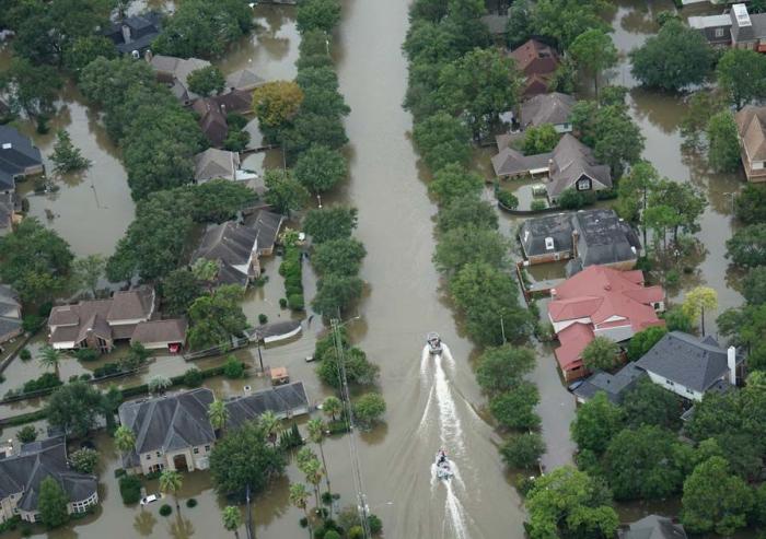 “You’re rolling the dice every year,” says professor Kerry Emanuel. “And we believe the odds of a flood like Harvey are changing.” Pictured is an aerial view of Houston during the Hurricane Harvey flooding. 
