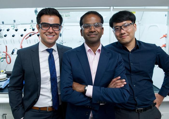 Assistant Professor Karthish Manthiram (center), postdoc Kyoungsuk Jin (right), graduate student Joseph Maalouf (left), and their colleagues are working to help decarbonize the chemical industry by finding ways to drive critical chemical reaction...