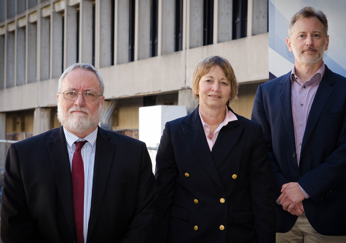 The new MIT Materials Research Laboratory (MRL) will streamline the organization of materials research on campus and enhance collaboration, Vice President for Research Maria Zuber (center) says. To Zuber’s left is MRL Director Carl Thompson, th...