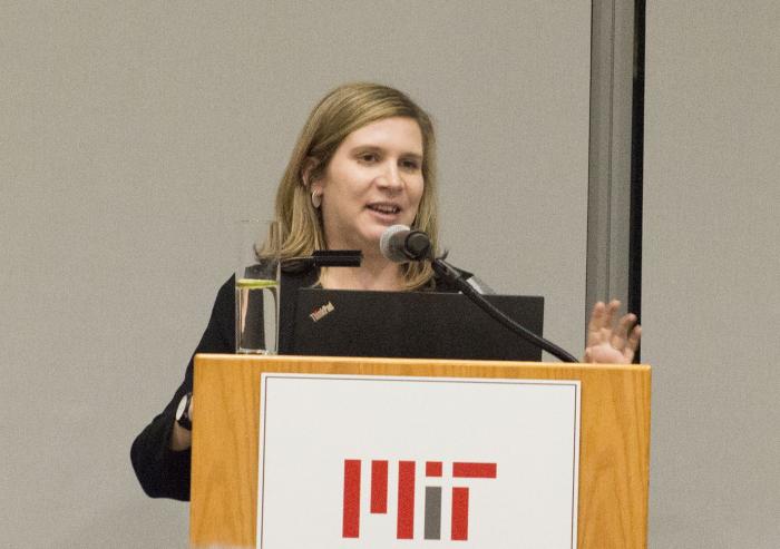Associate Professor Caitlin Mueller presented on creative computing for high performance design in structural engineering.Photo: Kathleen Briana Associate Professor Caitlin Mueller presented on creative computing for high performance design in structural engineering.Photo: Kathleen Briana