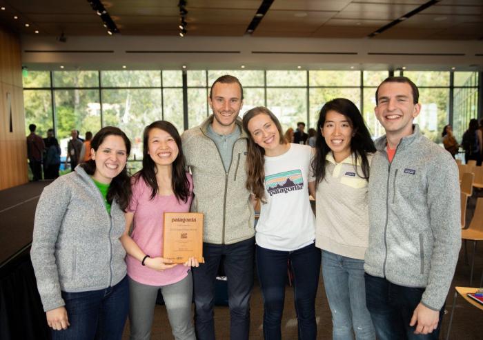 Winners in the Patagonia Case Competition: (l-r) Audrey Bazerghi, Cherry Gao, Jordan Landis, Cristina Bleicher, Ellena Kim, and Ty Christoff-Tempesta.