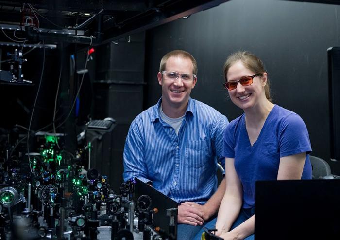 Professor William Tisdale (left), Rachel Gilmore PhD '17, and their colleagues are developing novel methods of synthesizing quantum dot materials for use in solar cells, LEDs, and more. Testing confirms that their new techniques enable them t...