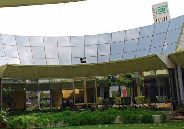 Solar panels cover the roof of the CII-Godrej Green Business Center in Hyderabad, India.Photo courtesy of the Natural Resources Defense Council