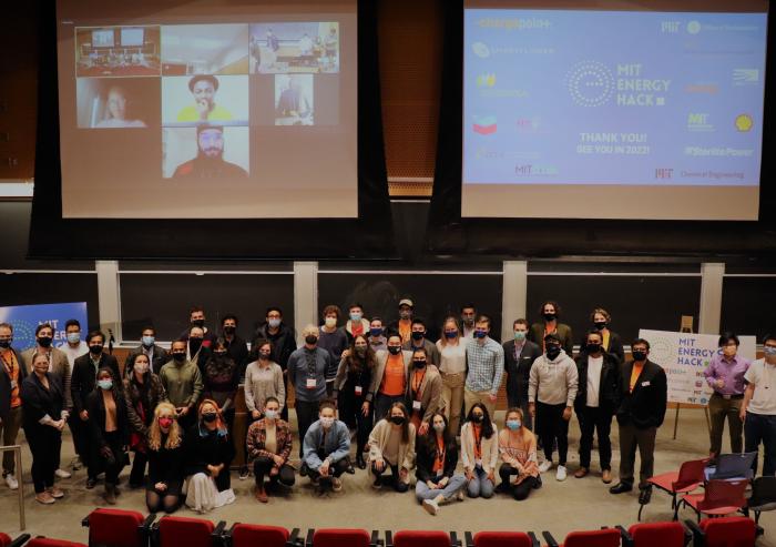 
              Hackers, judges, and organizers after the final judging round at EnergyHack 2021
              Photo: Skye Ngo/MIT Energy and Climate Club
      