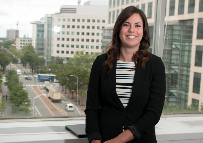 Michele Bustamante, a postdoc in the MIT Materials Systems Laboratory, won a Congressional Science and Engineering Fellowship for her research analyzing supply risks and cost dynamics for key metals in high technology.Photo: Denis Paiste / MIT MRL