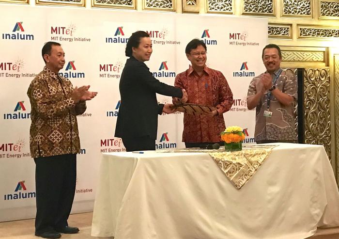A research collaboration agreement between the MIT Energy Initiative (MITEI) and INALUM was announced at a supporting event of the International Monetary Fund and World Bank Group Annual Meeting in Bali, Indonesia. Pictured, left to right: Busines...
