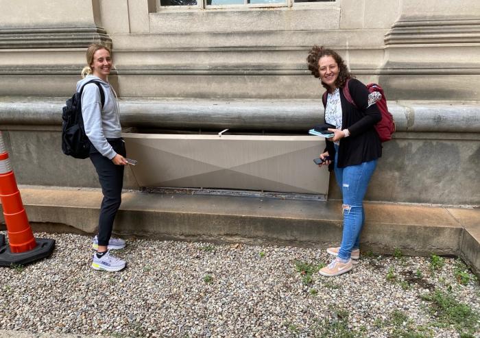               PhD student Katarina Boukin and junior Eva Then were instrumental to the Porosity Hunt, capturing data around campus and synthesizing it for future use.               Photo: Ken Strzepek      