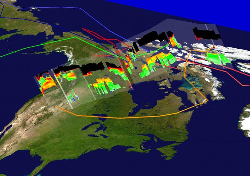 This graphic shows NASA studies of high springtime ozone levels over Canada and the Arctic. Image: Kurt Severance/NASA Langley Research Center This graphic shows NASA studies of high springtime ozone levels over Canada and the Arctic. Image: Kurt Severance/NASA Langley Research Center