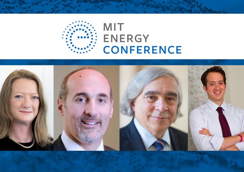 
              The virtual 2021 MIT Energy Conference featured numerous speakers including, from left, Carolyn Comer of Shell; Anthony Dorazio of Avangrid Renewables; Dr. Ernest Moniz; and Jason Jay.
              Portraits Courtesy of the 2021 MI...