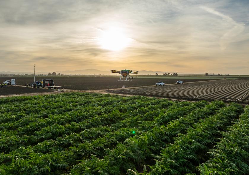 Guardian Ag's large, purpose-built drones can autonomously deliver 200-pound payloads across farms. Guardian Ag's large, purpose-built drones can autonomously deliver 200-pound payloads across farms.