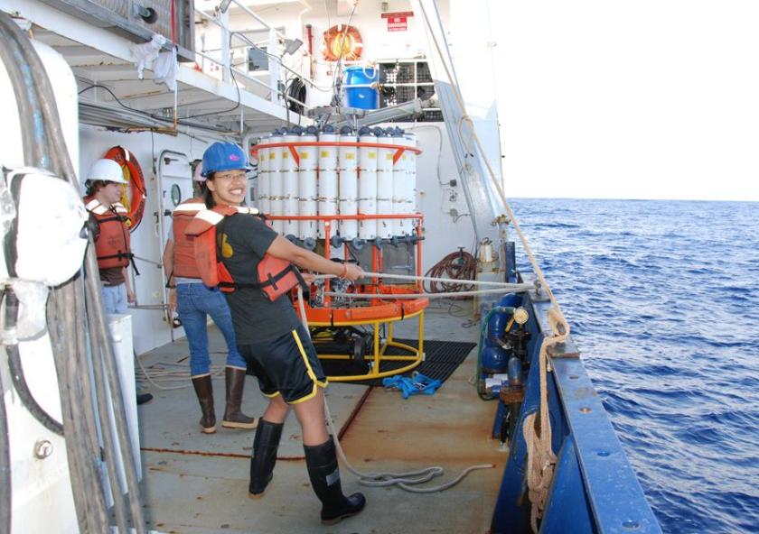 “The ocean has been the only true sink for anthropogenic emissions since the industrial revolution,” says MIT graduate student Sophie Chu, pictured here. “Right now, it stores about 1/4 to 1/3 of the anthropogenic emissions from th... “The ocean has been the only true sink for anthropogenic emissions since the industrial revolution,” says MIT graduate student Sophie Chu, pictured here. “Right now, it stores about 1/4 to 1/3 of the anthropogenic emissions from th...