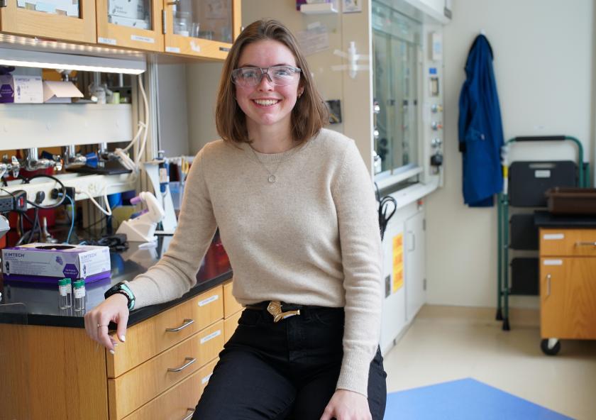 Alexis Hocken is an MIT PhD candidate in chemical engineering, working in the lab of Brad Olsen.
Image: Melanie Gonick, MIT
Alexis Hocken is an MIT PhD candidate in chemical engineering, working in the lab of Brad Olsen.
Image: Melanie Gonick, MIT