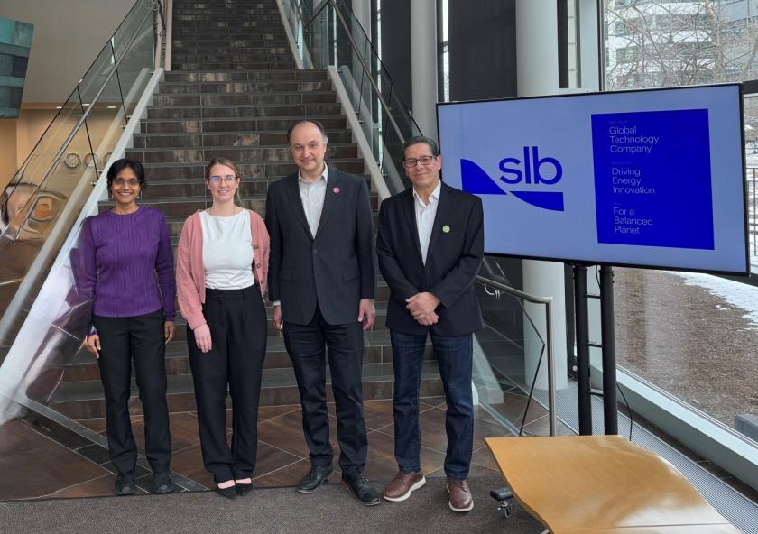 Left to right: Lalitha Venkataramanan, scientific advisor and SLB research center manager; Kelly Gavin, MIT.nano consortium manager; Vladimir Bulović, MIT.nano director and the Fariborz Maseeh (1990) Professor of Emerging Technologies at MIT; and Smaine Zeroug, research director and SLB ambassador to MIT. Left to right: Lalitha Venkataramanan, scientific advisor and SLB research center manager; Kelly Gavin, MIT.nano consortium manager; Vladimir Bulović, MIT.nano director and the Fariborz Maseeh (1990) Professor of Emerging Technologies at MIT; and Smaine Zeroug, research director and SLB ambassador to MIT.