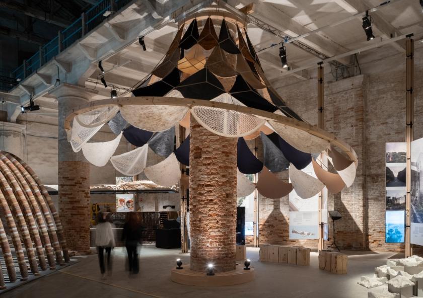VAMO (Vegetal, Animal, Mineral, Other), is an ultra-lightweight, biodegradable, and transportable canopy designed to circle around a brick column in the Corderie of the Venice Arsenale — a historic space originally used to manufacture ropes for the city’s naval fleet. VAMO (Vegetal, Animal, Mineral, Other), is an ultra-lightweight, biodegradable, and transportable canopy designed to circle around a brick column in the Corderie of the Venice Arsenale — a historic space originally used to manufacture ropes for the city’s naval fleet.