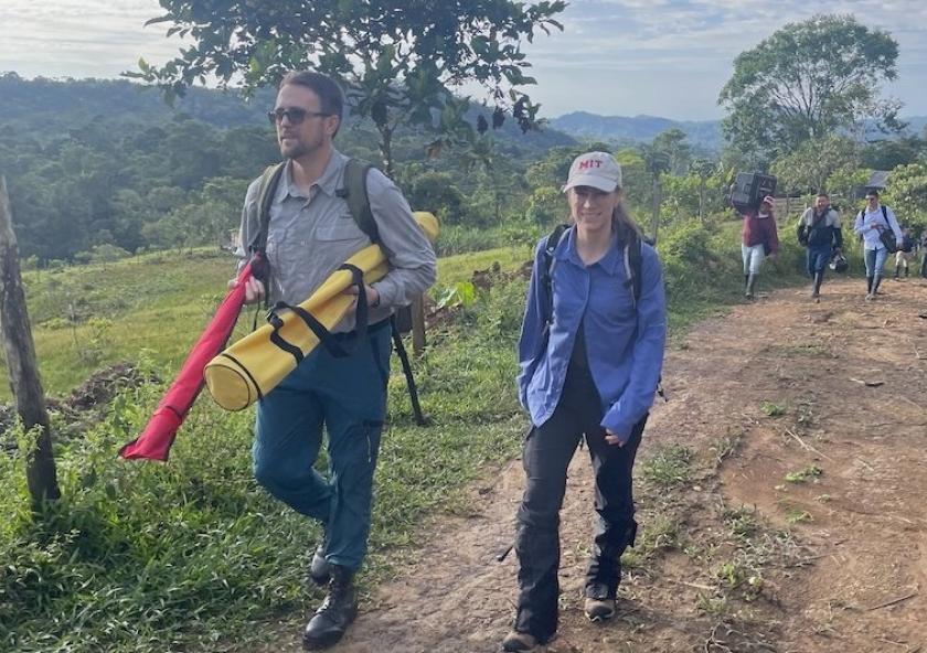 Sean Anklam (left), Marcela Angel, and a team from Corpoamazonia in the mountains outside Mocoa, Colombia, make their way to deploy an unpioloted aerial vehicle on a test flight.
Photo: Adam Kersnowski
Sean Anklam (left), Marcela Angel, and a team from Corpoamazonia in the mountains outside Mocoa, Colombia, make their way to deploy an unpioloted aerial vehicle on a test flight.
Photo: Adam Kersnowski