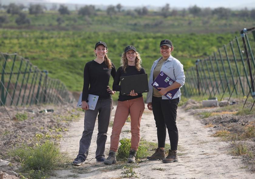 Global Engineering and Research (GEAR) Lab students (from left to right) Georgia Van de Zande, Carolyn Sheline, and Fiona Grant pilot a low-cost precision irrigation controller that optimizes system energy and water use at ...
Global Engineering and Research (GEAR) Lab students (from left to right) Georgia Van de Zande, Carolyn Sheline, and Fiona Grant pilot a low-cost precision irrigation controller that optimizes system energy and water use at ...