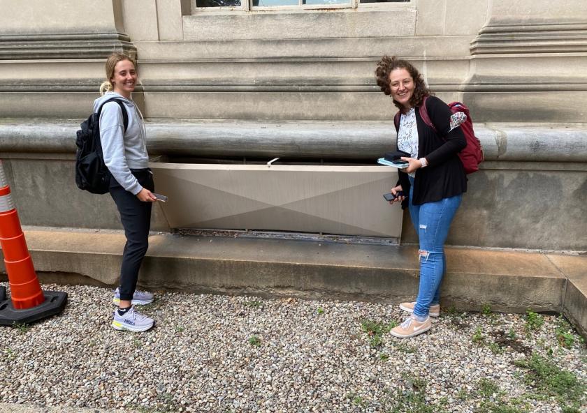 PhD student Katarina Boukin and junior Eva Then were instrumental to the Porosity Hunt, capturing data around campus and synthesizing it for future use. Photo: Ken Strzepek