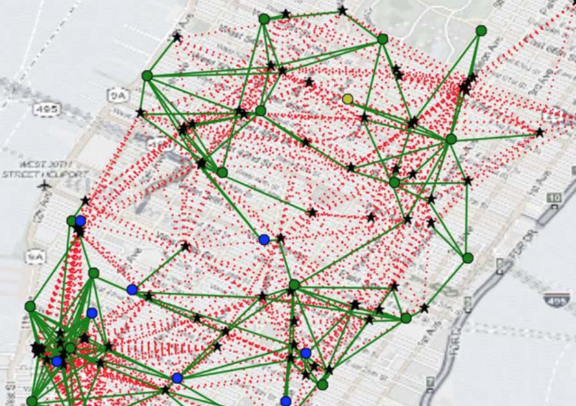 A new MIT system first creates a graph of vehicles (circles) and ride requests (stars) in a city, and then uses a method called “integer linear programming” to compute the best assignment of vehicles to trips. Image courtesy of the researchers. A new MIT system first creates a graph of vehicles (circles) and ride requests (stars) in a city, and then uses a method called “integer linear programming” to compute the best assignment of vehicles to trips. Image courtesy of the researchers.