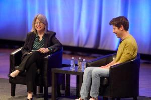 
              MIT President Sally Kornbluth and OpenAI CEO Sam Altman chatted during a wide-ranging discussion at Kresge Auditorium on May 2.
              Photo: Jared Charney
      