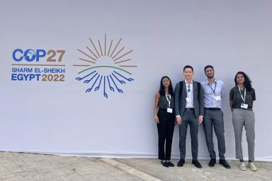 
              MIT students who traveled to Sharm el-Sheikh, Egypt, for COP27 included (left to right) Anushree Chaudhuri, Evan Gao, Youssef Shaker, and Serena Patel.
              Photo: Anke De Boer
      