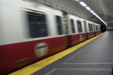 T Subway train in motion