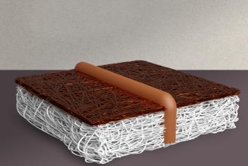 A conceptual schematic of the new woven electrode design. Researchers wove a series of conductive copper wires (the brown-orange pipe) through a very thin membrane to reach the catalyst.