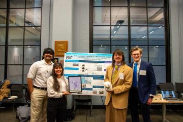 Team MITten took first place in the 2025 MADMEC innovation contest for its spray-on coating designed to prevent ice from forming on power lines. (From left to right:) Shaan Jagani, Amber Velez, Matthew Michalek, and Trevor Bormann.