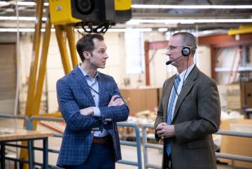 MIT Plasma Science and Fusion Center Interim Director Steve Wukitch (right) showcased research conducted by and technology developed at the center to Representative Jake Auchincloss (D-Mass).