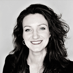 black and white headshot of woman