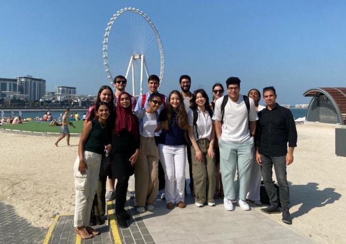 
              Twelve MIT students, embedded with the MDXB teams over January’s Independent Activities Period, enjoyed exploring Dubai. At right is Gilad Rosenzweig, MITdesignX executive director.
              Photo courtesy of Nicolas Ston...