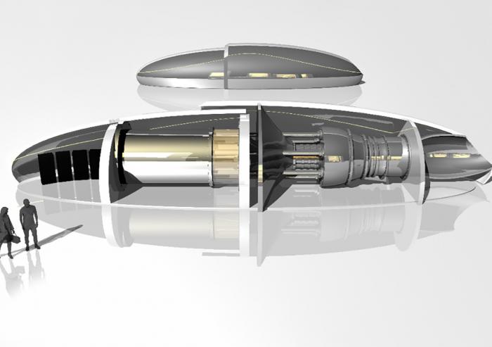 
              This cut-away rendering of the MIT nuclear battery concept shows important components such as the instrumentation and control module, the reactor, and the power module.
              Courtesy of the researchers
      