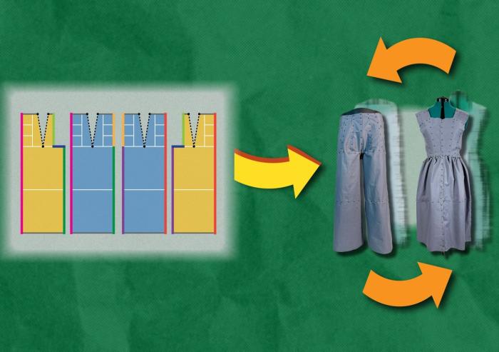 With Refashion, users simply draw shapes and place them together to develop an outline for adaptable fashion pieces. It’s a visual diagram that demonstrates how to cut garments, providing a straightforward way to design things like pants that can be reconfigured into a dress.