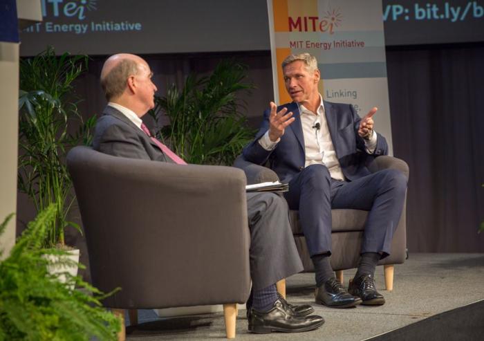 Harry Brekelmans, right, the projects and technology director for Royal Dutch Shell, speaks with MITEI co-founder and director Robert Armstrong.
Photo: Kelley Travers