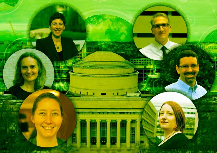               Left side, from top: Julie Newman, Heather Paxson, Miho Mazereeuw. Right side, from top: Joe Higgins, Jeremy Gregory, Noelle Selin              Image: MIT News. Campus photo by Christopher Harting      