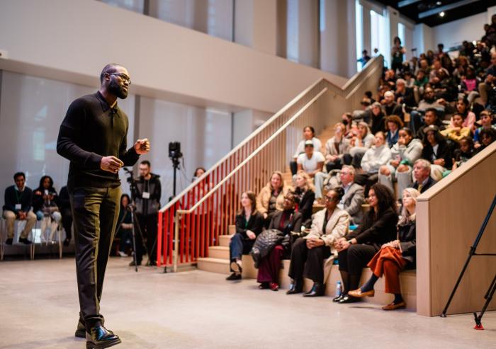 Jaylen Brown speaks on the importance of climate and climate action for Day of Climate at the MIT Museum.