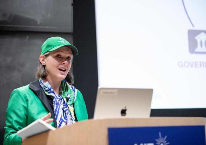 At a recent MITEI seminar, Georgina Flatter Campbell, CEO of Greentown Labs, highlighted universities as crucial supportive ecosystems within the entrepreneurship landscape, and discussed her time in MIT's Technology and Policy Program. 