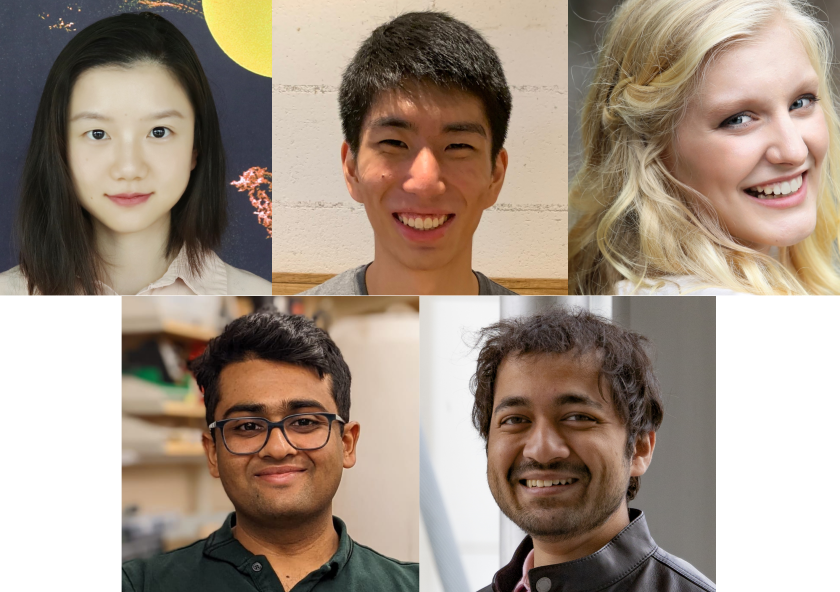 
              Top row, left to right:  Linzixuan (Rhoda) Zhang, James Zhang, and Katharina Fransen. Bottom row, left to right: Aditya Ghodgaonkar and Devashish Gokhale.
              Photo credits respectively: Erika Wang, James Plaut, Daw...