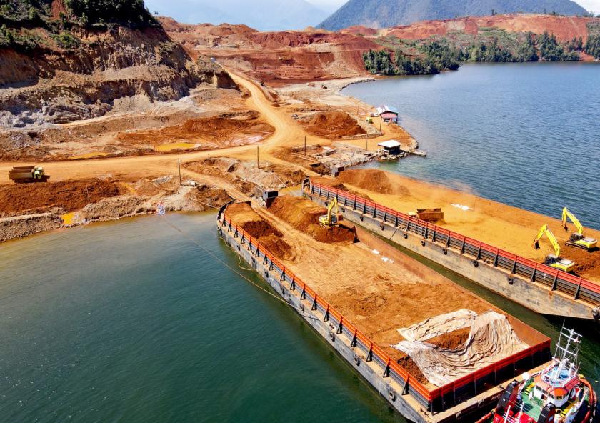 “Indonesia’s nickel production has seen a remarkable tenfold increase since 2016,” says Basuhi Ravi PhD’23. Pictured is nickel being mined and loaded onto barges in Sulawesi, Indonesia. 