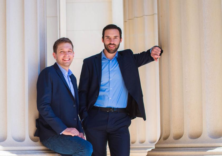 Matt Ellis PhD ’17 (left) and Sam Shaner SM ’14 PhD ’18 have designed a nuclear reactor that deploys a molten nitrate salt coolant that allows the reactor to reach higher operating temperatures than current water-cooled reactors.Photo... Matt Ellis PhD ’17 (left) and Sam Shaner SM ’14 PhD ’18 have designed a nuclear reactor that deploys a molten nitrate salt coolant that allows the reactor to reach higher operating temperatures than current water-cooled reactors.Photo...
